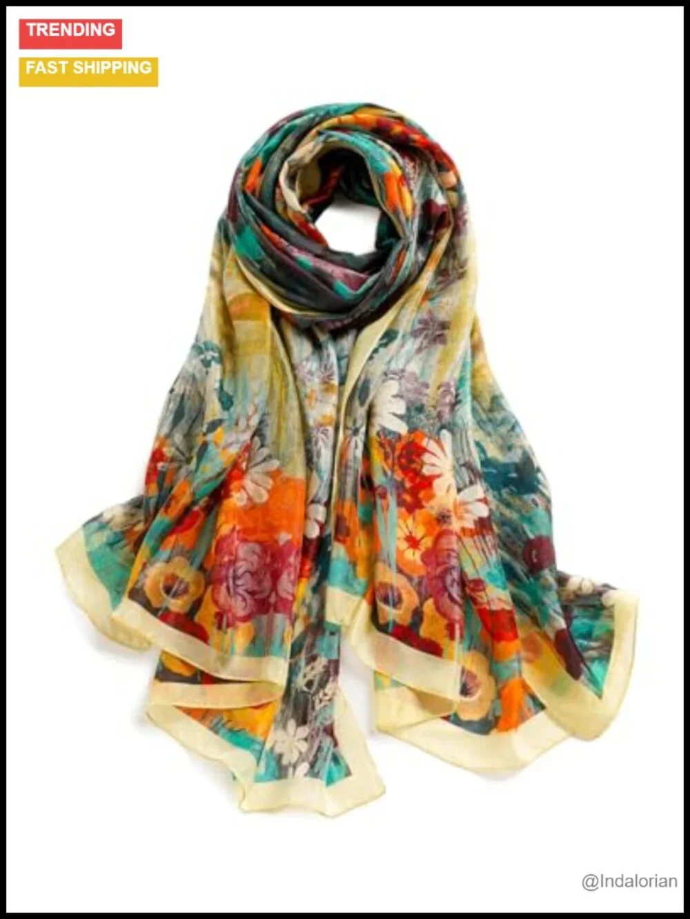 100% Mulberry Silk Large Floral Scarf Shawl Wrap Lightweight